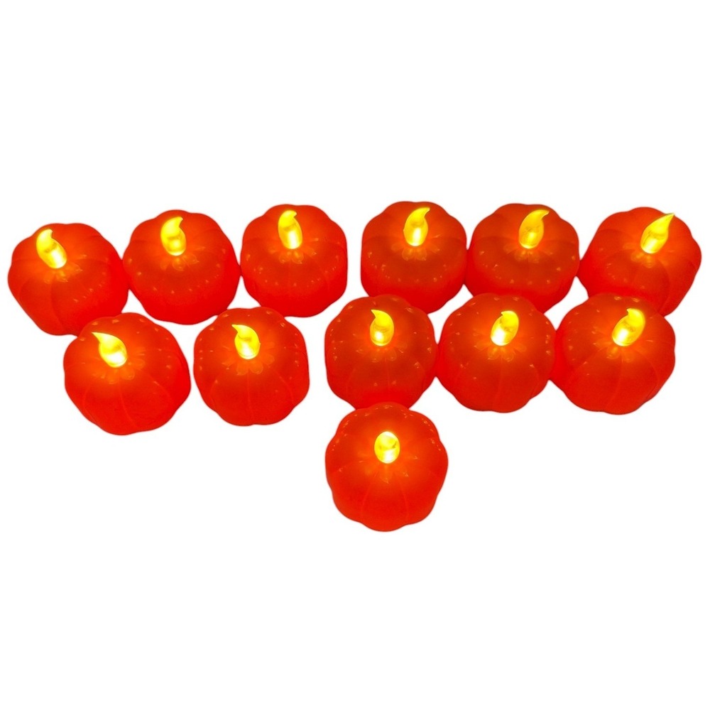 12 Pack LED Pumpkin Tea Lights Flameless Halloween Fall Decor Orange Candles